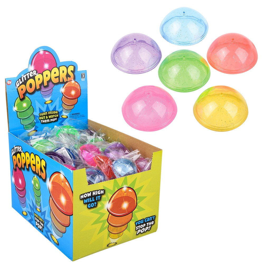 Jumbo 2 Glitter Poppers - Rubber Pop Up Toy - Pop and Drop - Turn