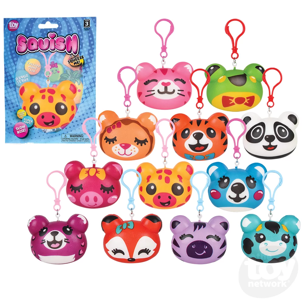 3 Squish Animal Backpack Clip Assortment